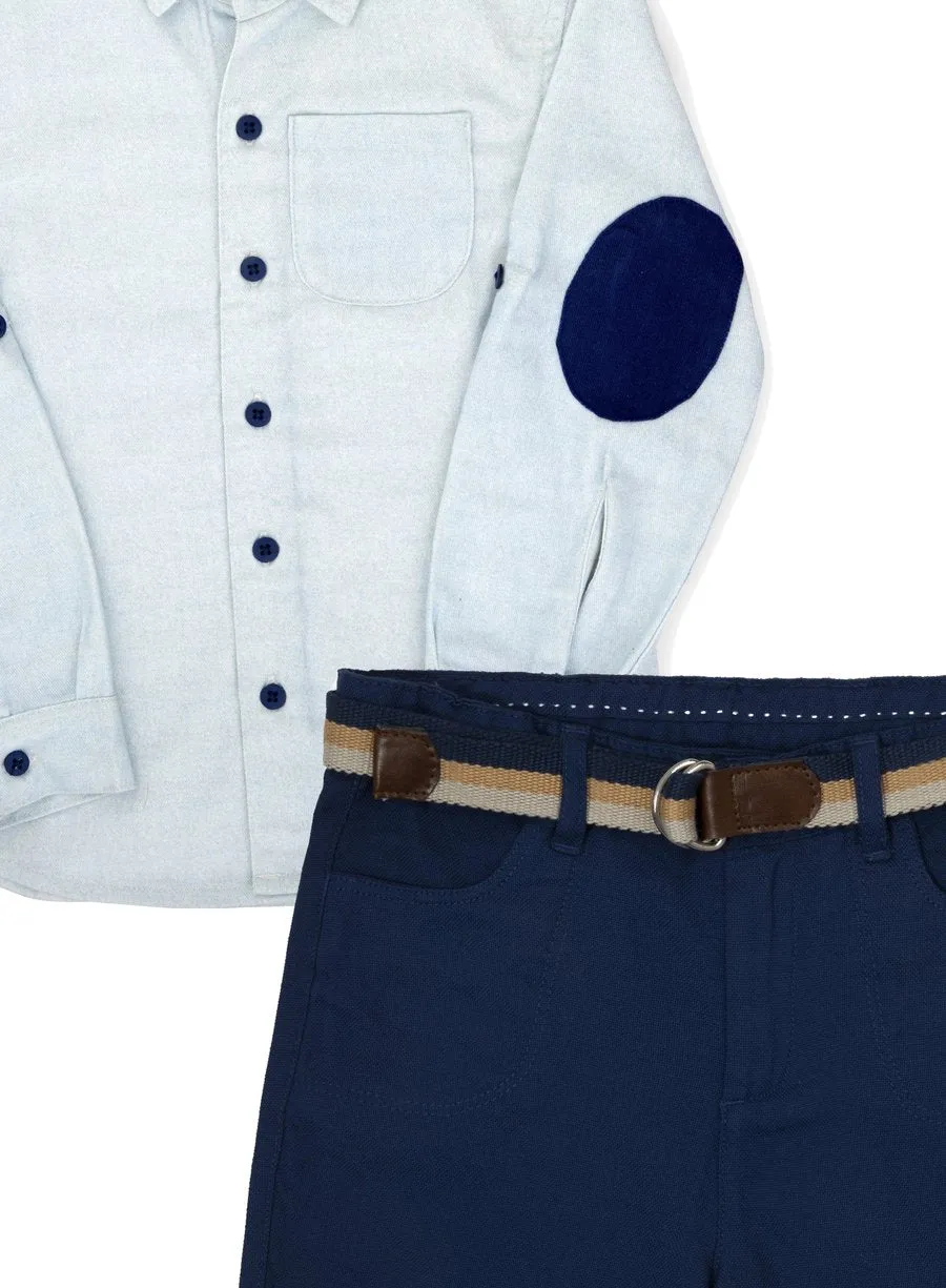 2-Piece 'Boys in Blue' Shirt & Oxford Shorts Set