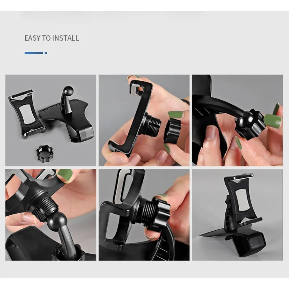 3 in 1 Car GPS Smartphone Holder: Dashboard / Visor Clamp   AC Grid Clip for ZTE nubia Z17 miniS - Black