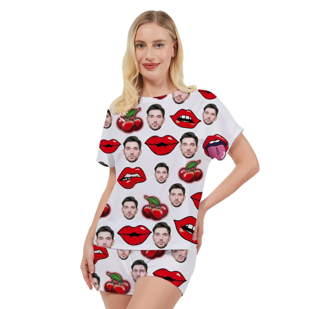 4FunGift® Custom Face Red Lips Women's Pajama Set