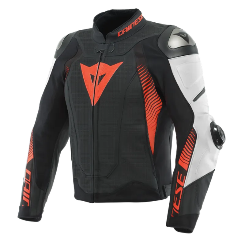 Dainese Super Speed 4 leather Jacket Perforated Matte Black/White/Fluorescent Red