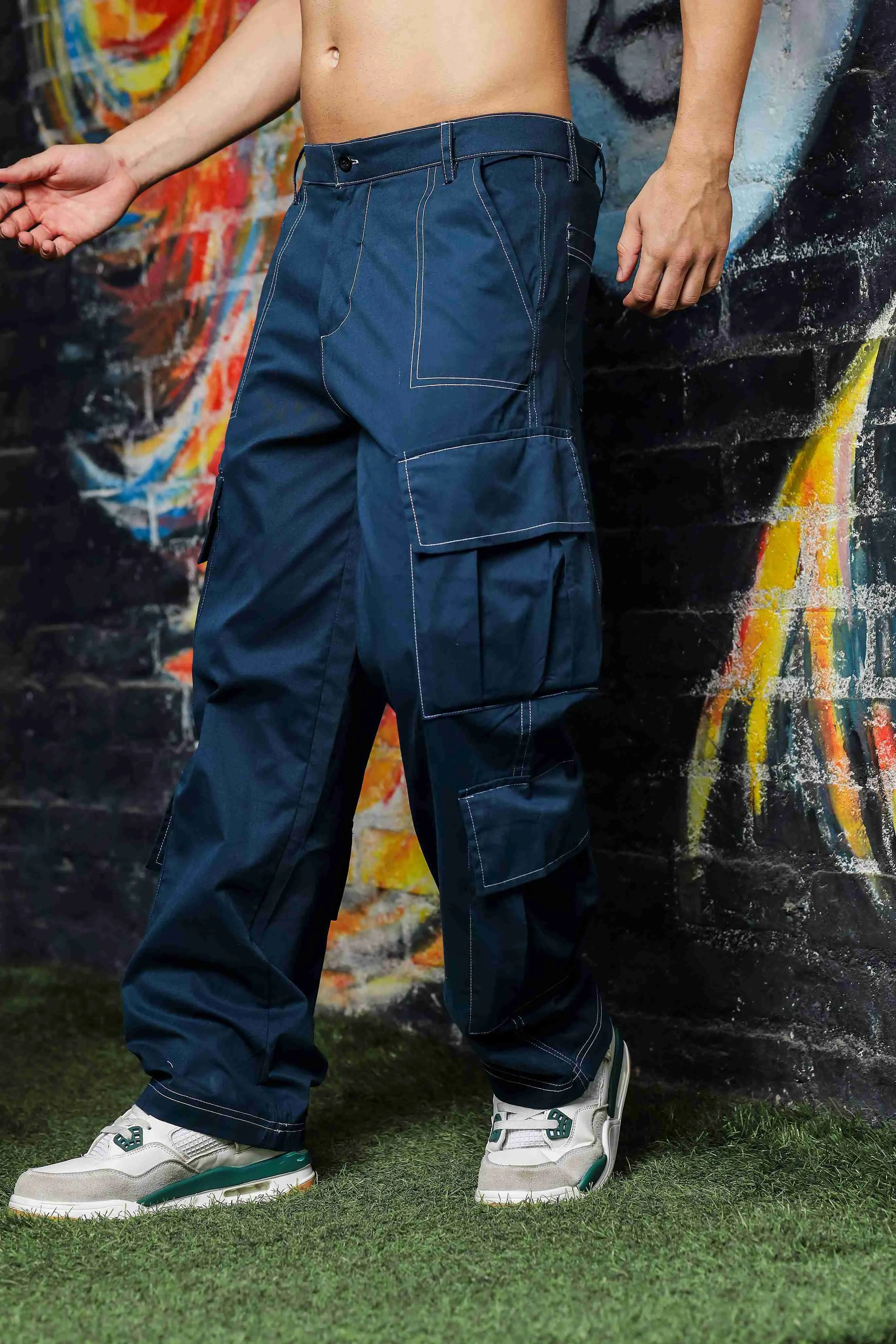 Unisex Relaxed fit Navy Baggy Cargo Trousers