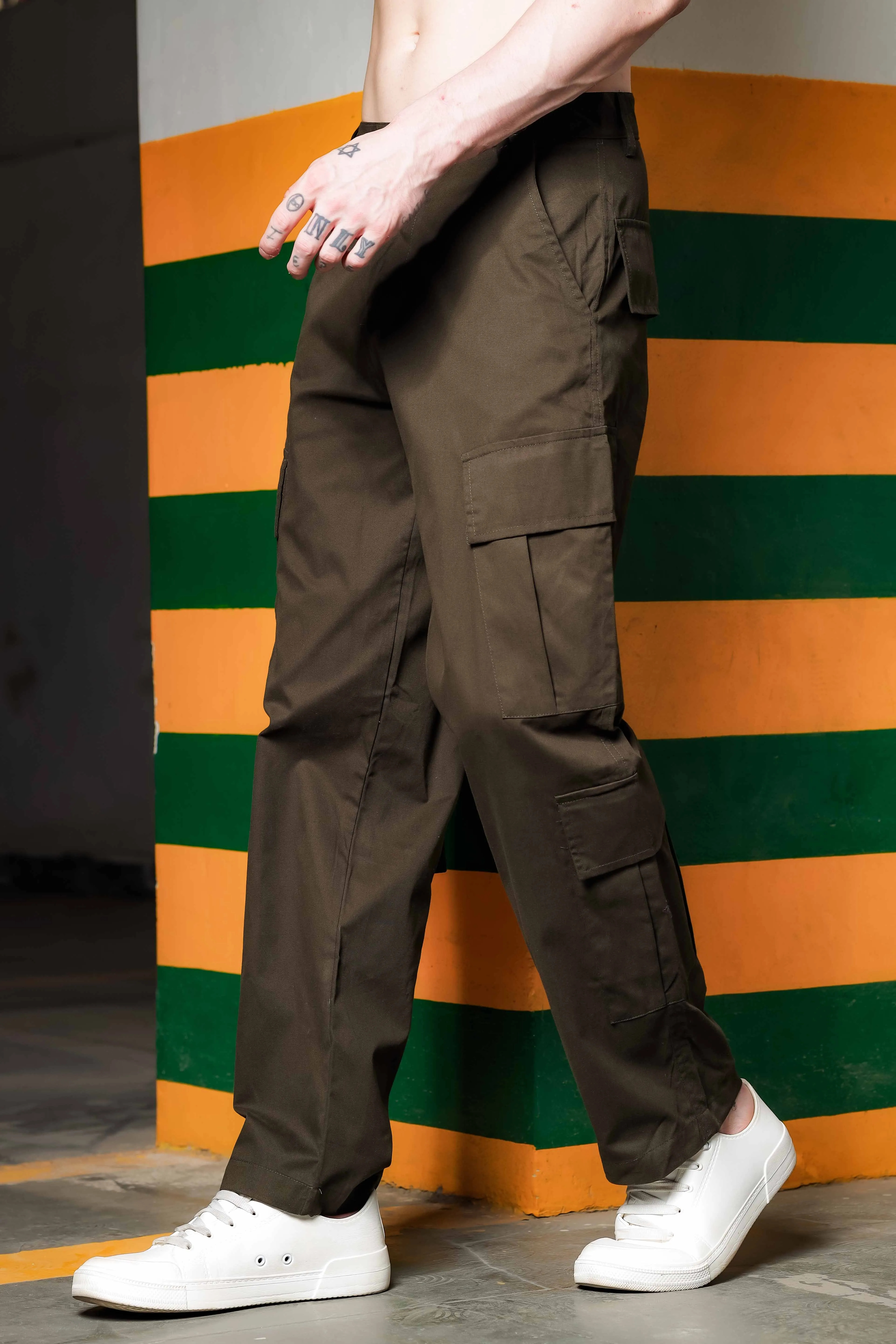 Unisex Relaxed fit Olive Baggy Cargo Trousers
