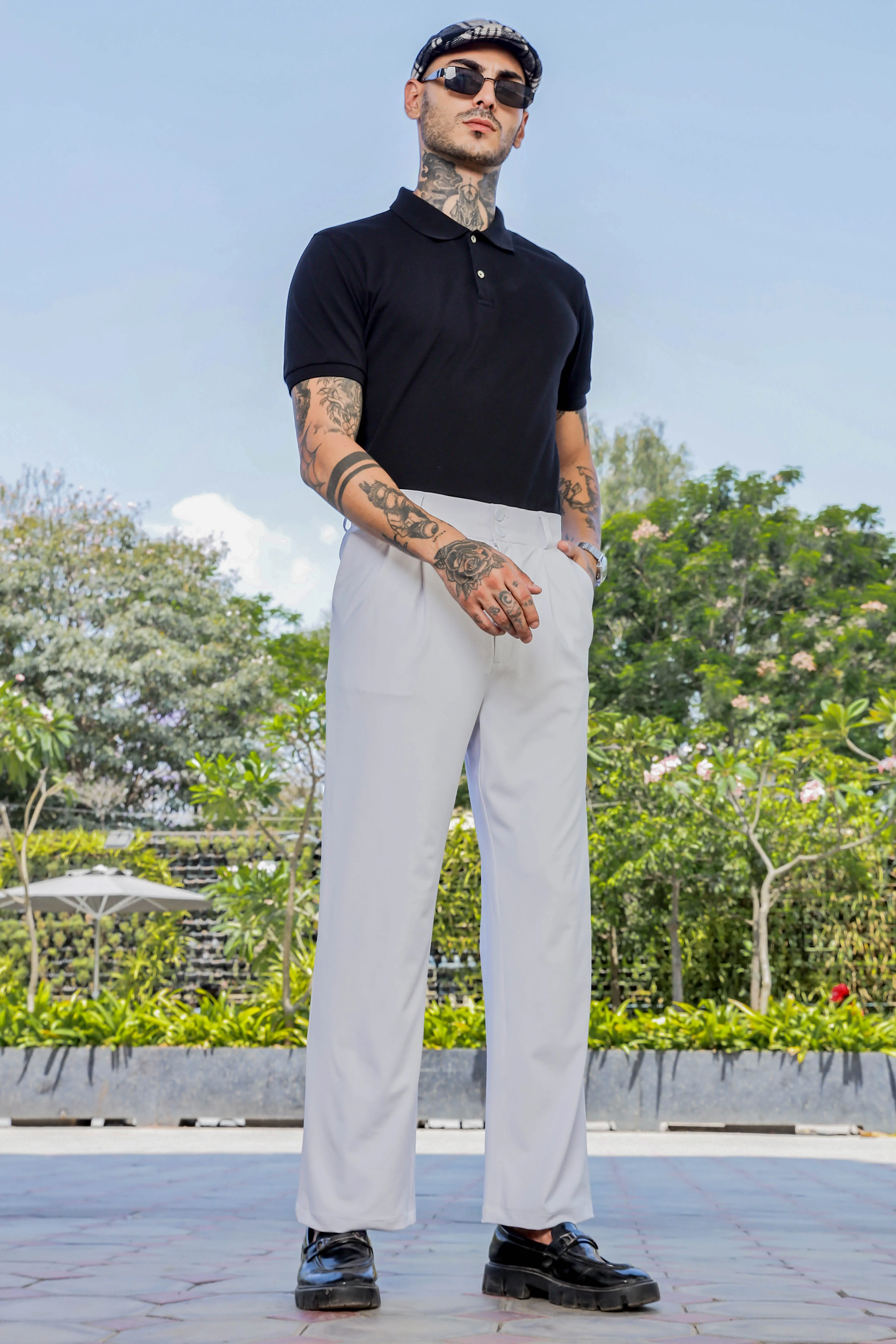 White Baggy fit Street Savvy Double Pleated Korean Trousers
