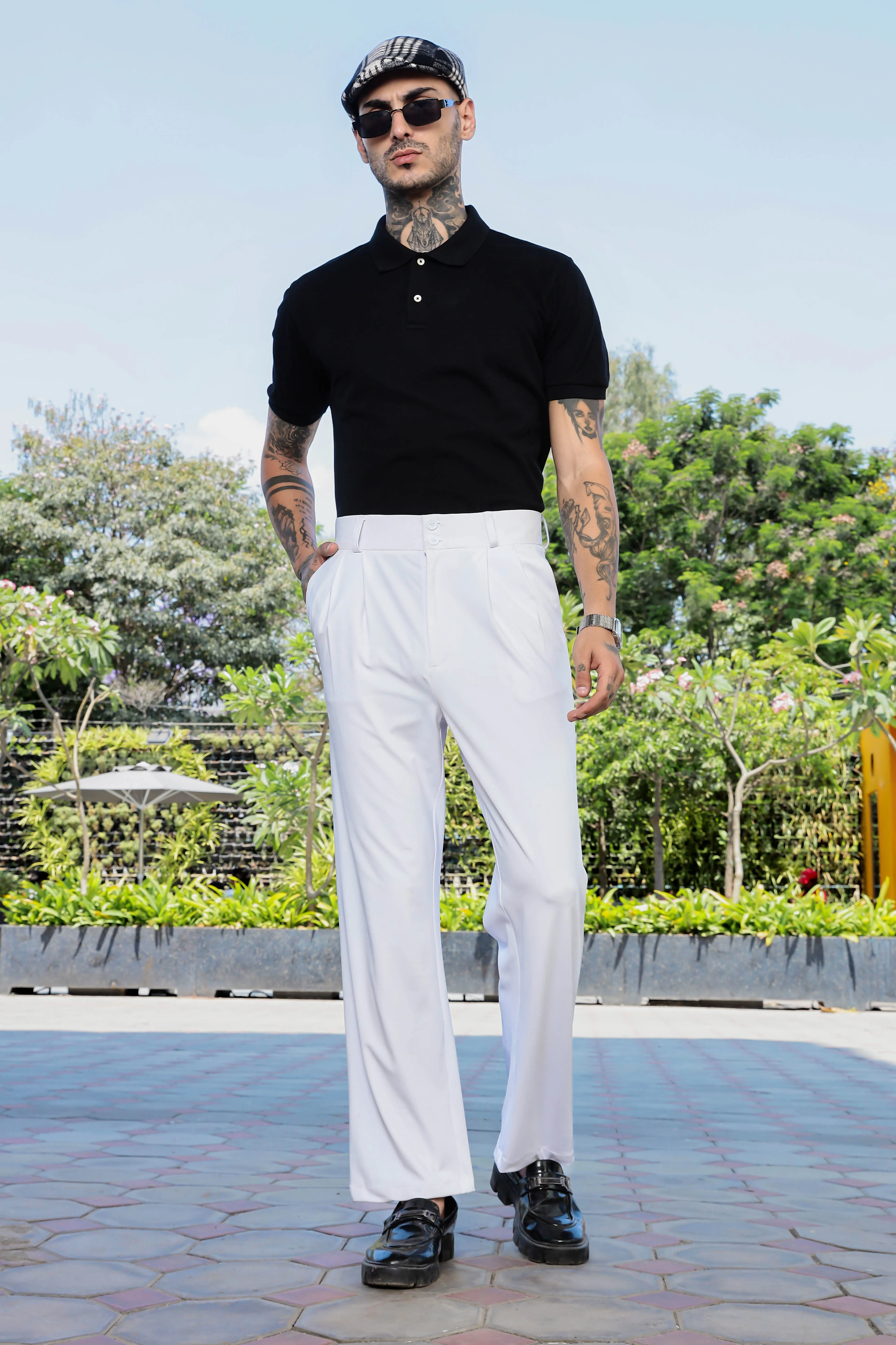 White Baggy fit Street Savvy Double Pleated Korean Trousers
