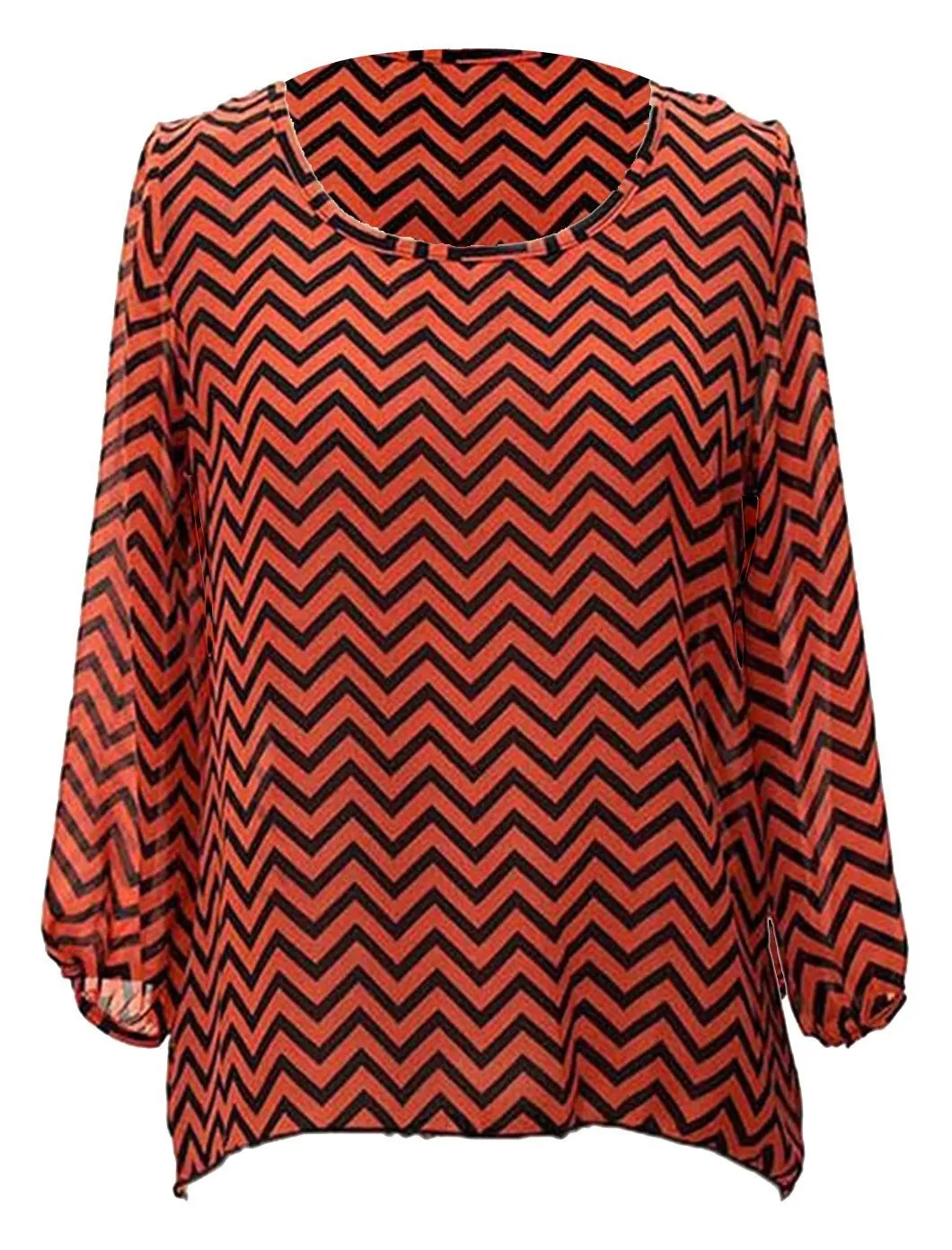 Womens Charming Chevron Scoop Neck Long Sleeves Blouse