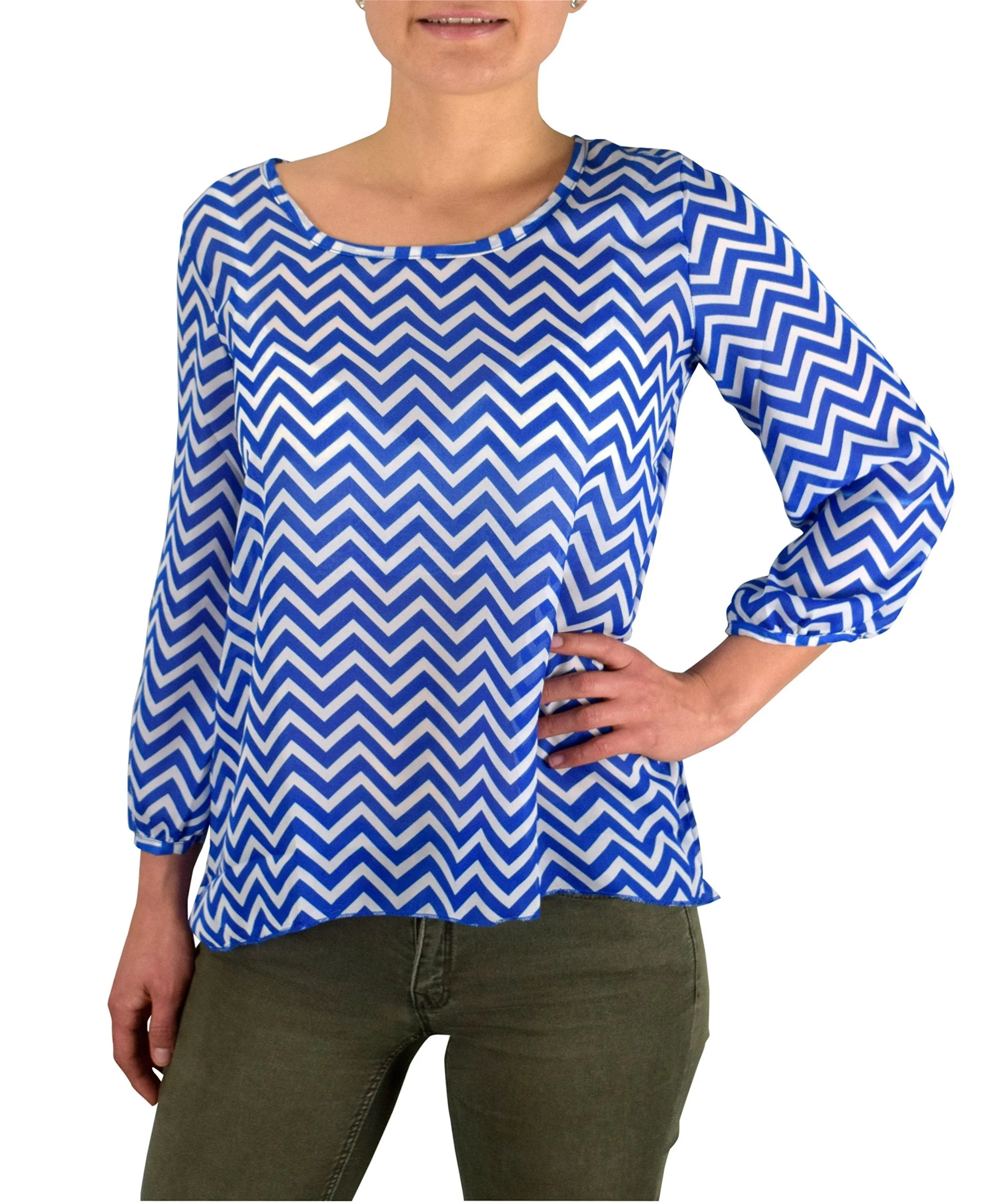 Womens Charming Chevron Scoop Neck Long Sleeves Blouse