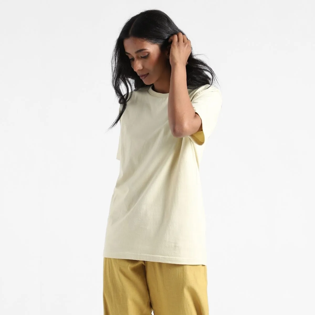 Women's Round Neck T-shirt | Cotton | Comfort Fit | Light Lemon Yellow