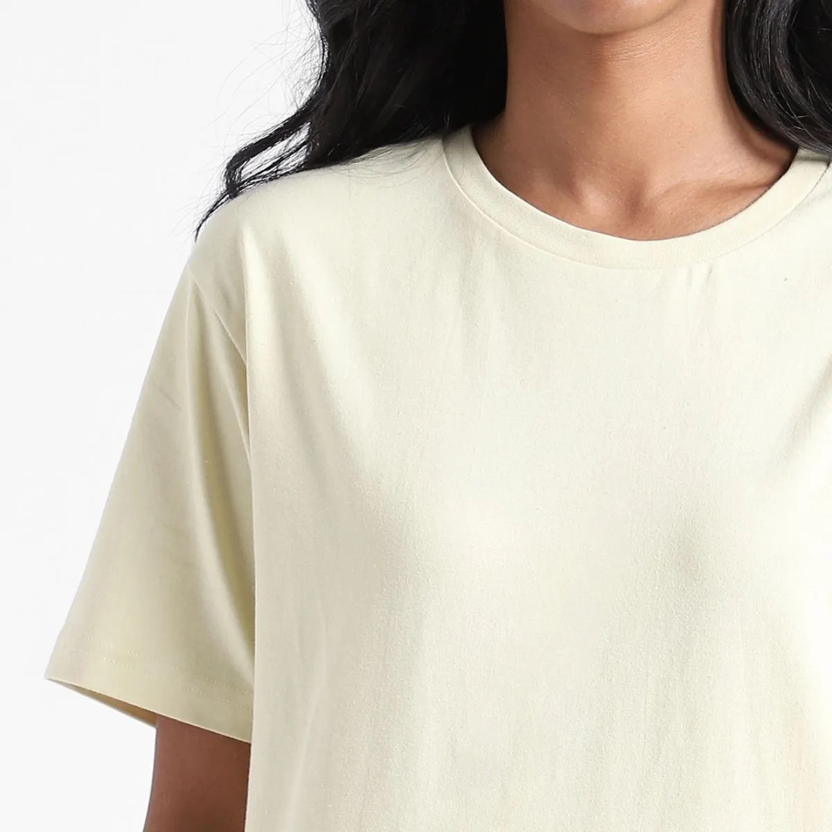 Women's Round Neck T-shirt | Cotton | Comfort Fit | Light Lemon Yellow