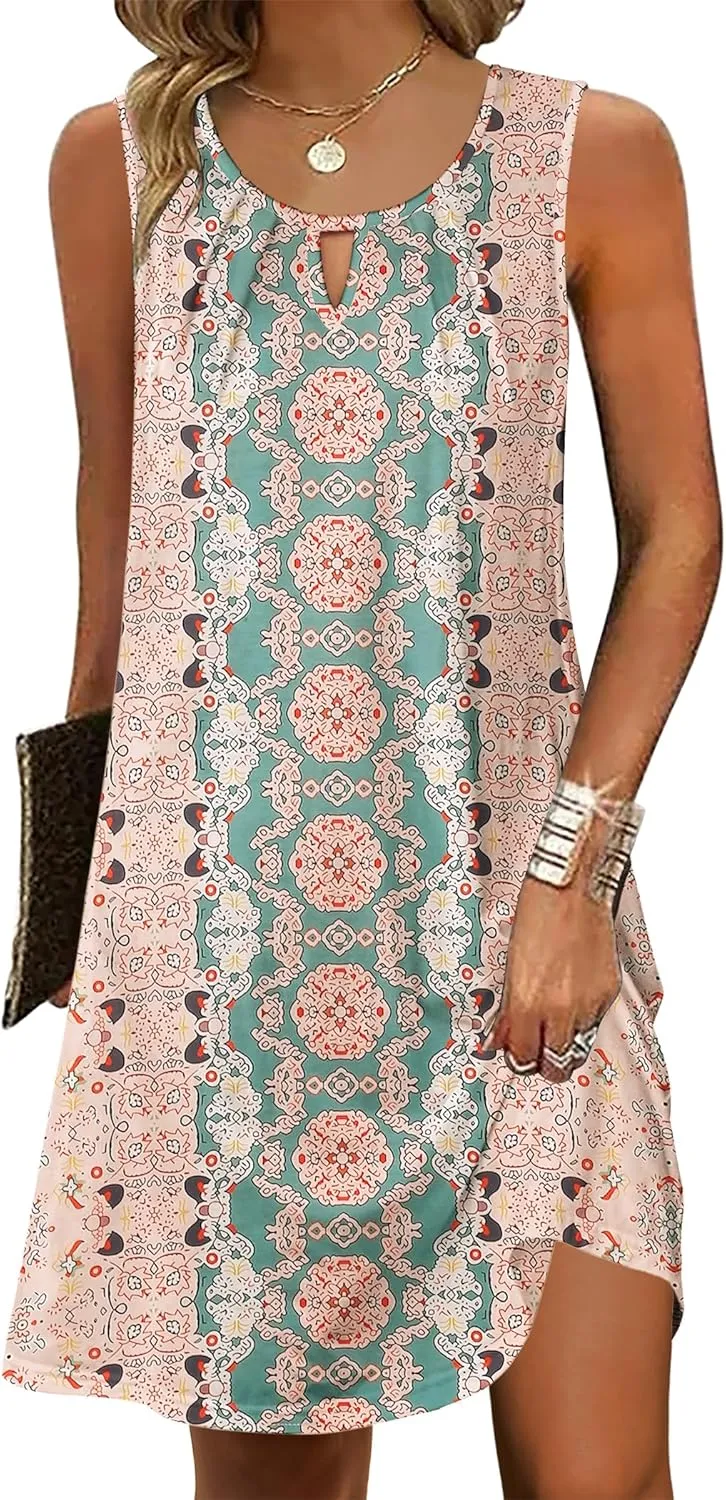 Zeagoo Casual Boho Sleeveless Sundresses with Pockets